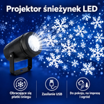 Projektor śnieżynek LED – obracające się płatki śniegu, zasilanie USB