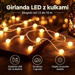 Girlanda LED z kulkami – zasilanie USB lub na baterie